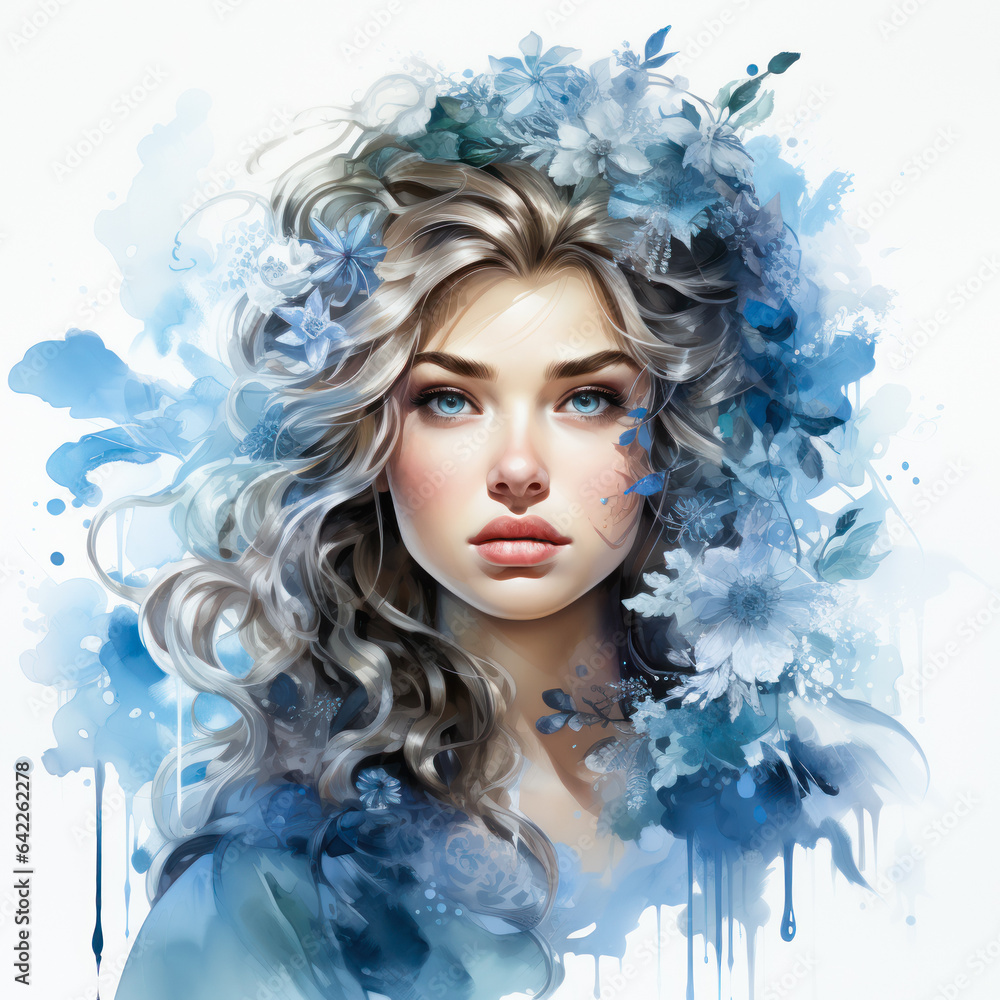 Fototapeta premium Digital abstract painting of a young woman