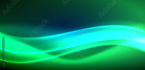 Dynamic waves in ethereal glow of neon lights. Concept merges fluidity of motion with vibrant allure of neon, crafting entrancing backdrop that embodies both vitality and futuristic sophistication