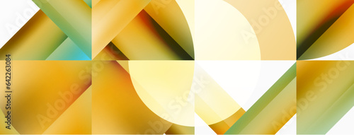 Minimalist marvel - squares and circles unite in harmonious geometry. Muted tones weave serene backdrop where structured tiles form dance of timeless elegance, epitomizing modern simplicity