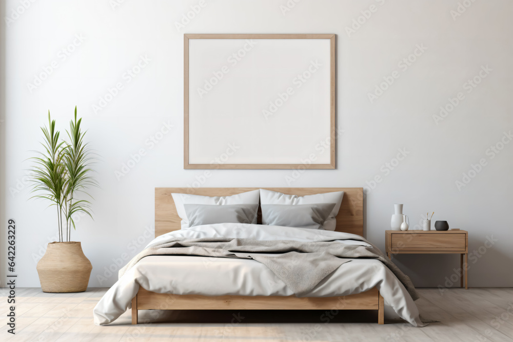 Fototapeta premium Poster frame mockup in a minimalist bedroom