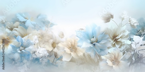 Beautiful abstract beige blue off-white misty morning photo floral design background banner. beautiful Generative AI AIG32