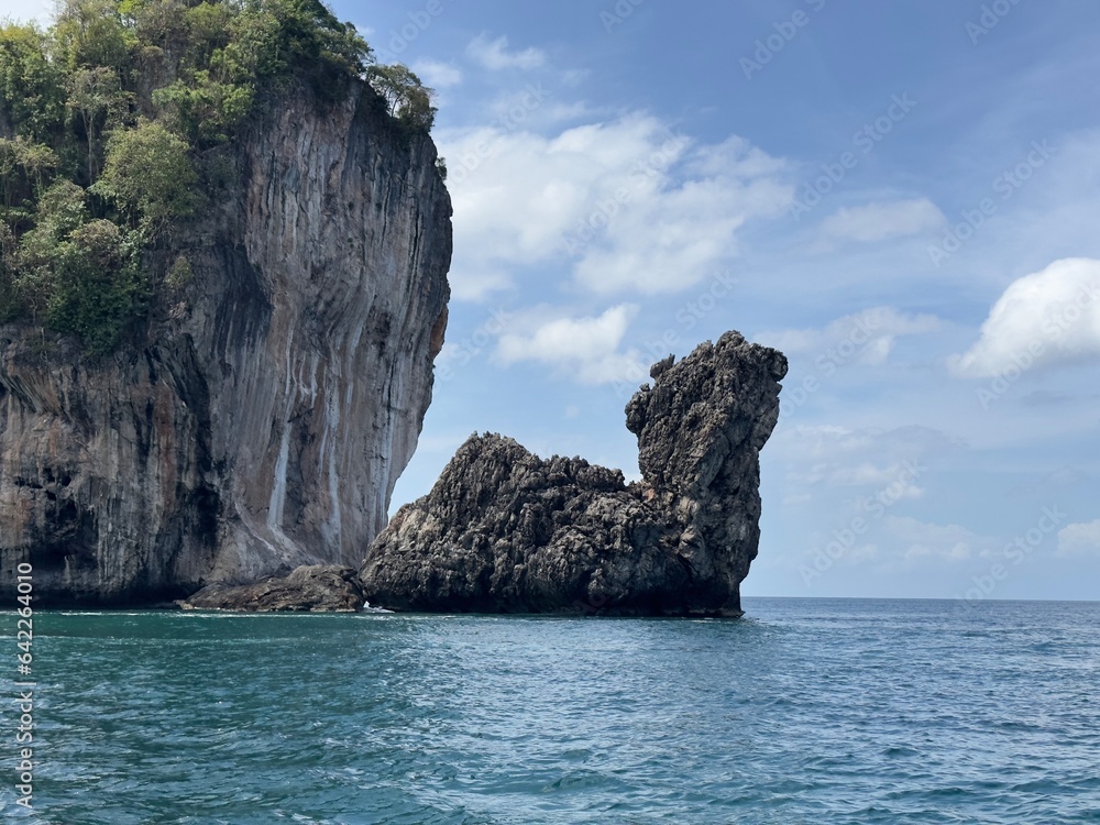 Water level shot of Camel rock in Phuket, Thailand, Special Rock in the Water Shot, Rock like a Camel in Thailand Sea