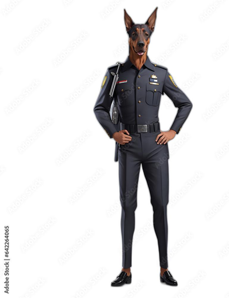 Stylish Doberman-headed police, full body image Stylish Doberman-headed police, full body image
