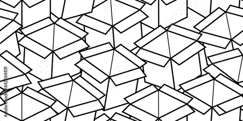 outline open cardboard box seamless pattern