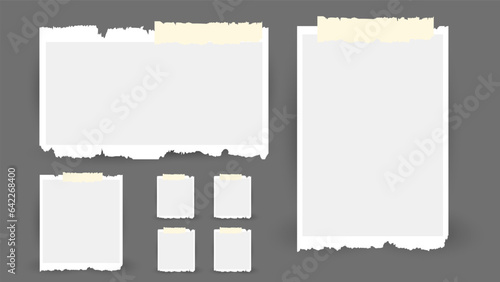 Set of torn ripped paper sheets texture  isolated on gray background ,  Flat Modern design , Illustration Vector  EPS 10