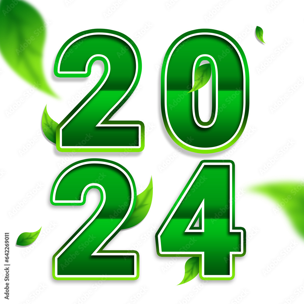 Happy new year 2024 with Green Leaves, for poster, banner, greeting and new year 2024 Happy new year 2024 with Green Leaves, for poster, banner, greeting and new year 2024
