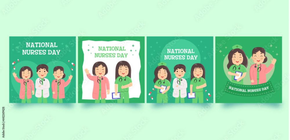 set of cartoon national nurses day social media Vector flat design 