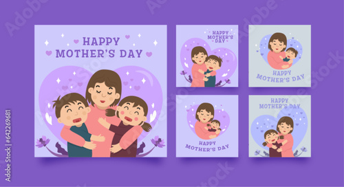 Set of happy mothers day social media flat Vector