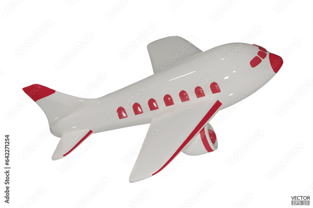 Naklejka premium Airplane 3d vector cartoon icon. Airplane isolated on white background. Summer Journey, Time to Travel concept. 3D vector illustration.