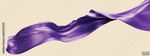 Flying purple silk textile fabric flag background. Smooth elegant purple Satin Isolated on beige Background for grand opening ceremony. Purple curtain. 3d vector illustration