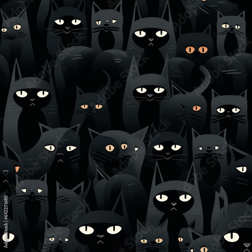 Black Cat Seamless Halloween tile created with Generative AI technology