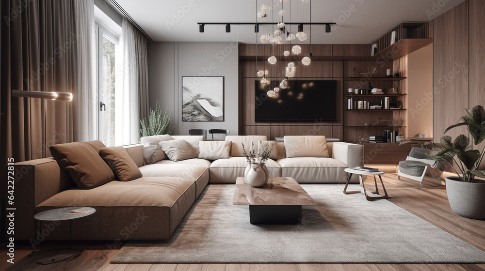 The modern living room youre in is simple yet elegant. Generative AI The modern living room youre in is simple yet elegant. Generative AI