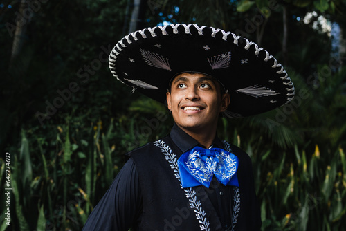 Latin man wearing as Traditional Mexican mariachi at parade or cultural Festival in Mexico Latin America, hispanic people in independence day or cinco de mayo party