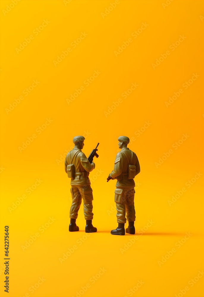 Toy soldiers reimagined in a vibrant pop art and minimalist style, invoking the nostalgia of childhood play. Toy soldiers reimagined in a vibrant pop art and minimalist style, invoking the nostalgia of childhood play.