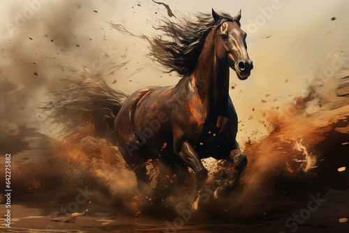 Image of horse running  Wildlife Animals.  Generative AI  Illustration.