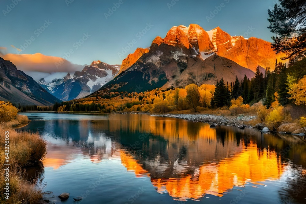 reflection of the mountain in lake AI GENERATED
