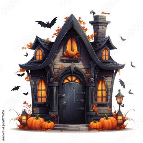 haunted house Halloween illustration on white background. © Kowit