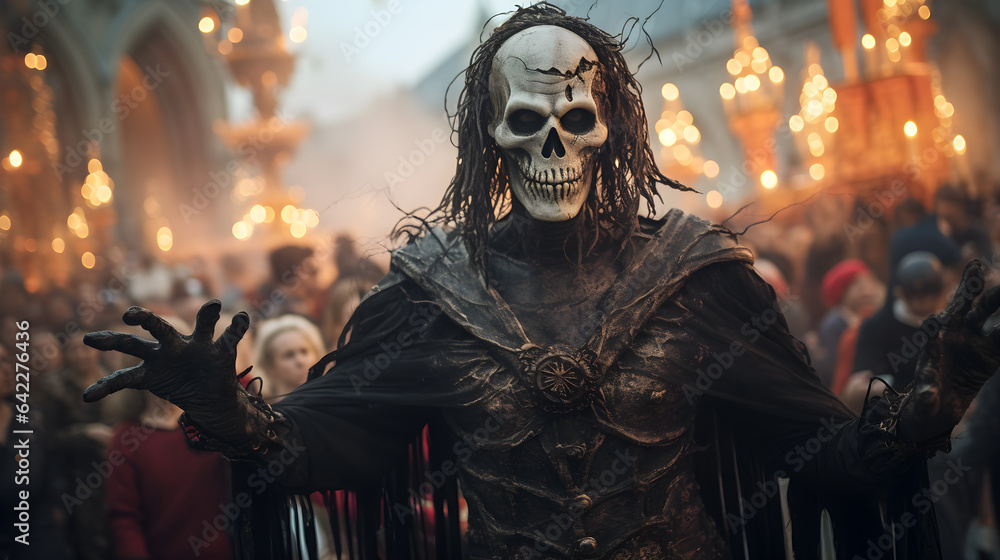 Townspeople dress up as ghosts for Halloween. To celebrate Halloween ,GenerativeAI Townspeople dress up as ghosts for Halloween. To celebrate Halloween ,GenerativeAI