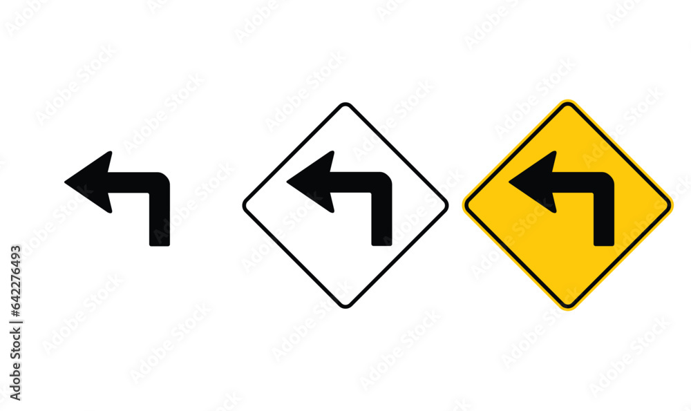 icon turn left yellow outline traffic warning sign design for yellow background and black and white background icon turn left yellow outline traffic warning sign design for yellow background and black and white background