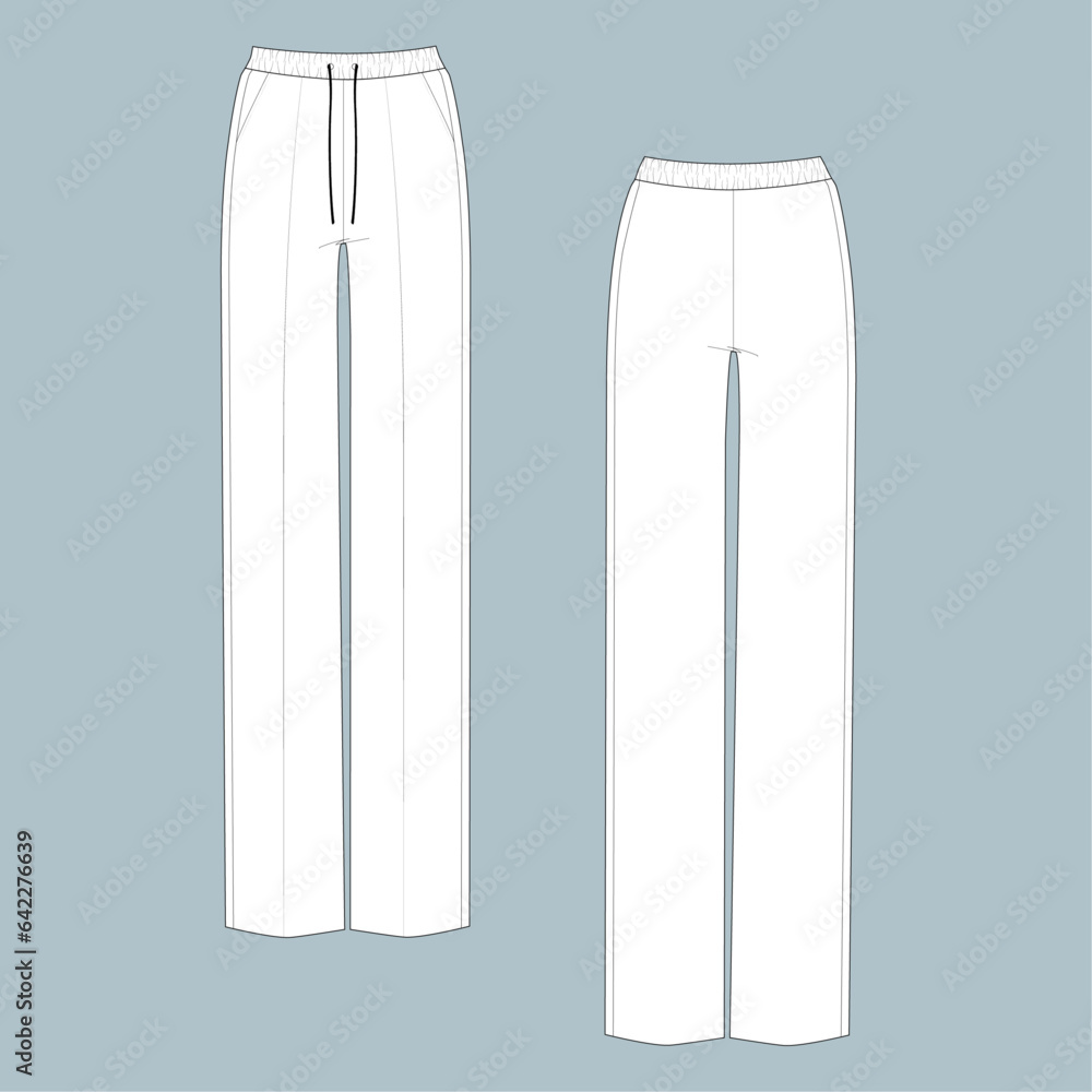 trousers fashion flat technical sketch drawing template. CAD outfit design vector illustration template. fashion CAD mock up design for garment, apparel template.