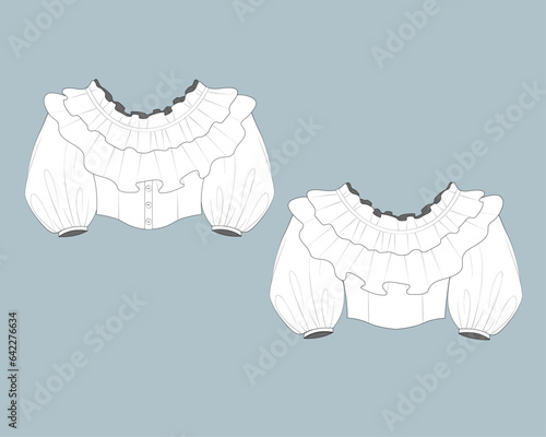 women fashion flat technical sketch drawing template. CAD outfit design vector illustration template. fashion CAD mock up design for garment, apparel template.
