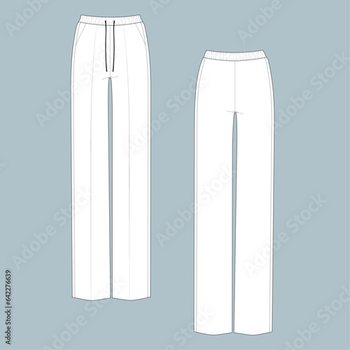 trousers fashion flat technical sketch drawing template. CAD outfit design vector illustration template. fashion CAD mock up design for garment, apparel template.