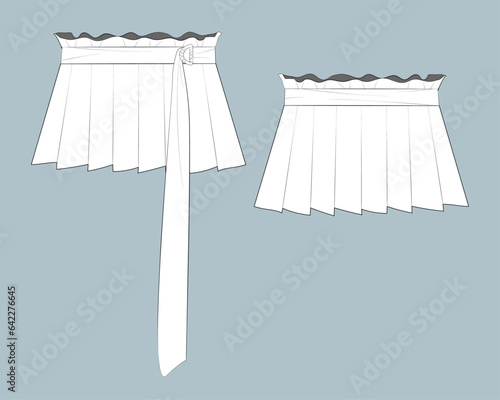 mini skirt fashion flat technical sketch drawing template. CAD outfit design vector illustration template. fashion CAD mock up design for garment, apparel template.