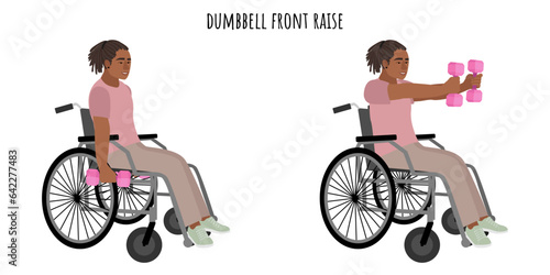 Disabled man doing dumbbell front raise exercise