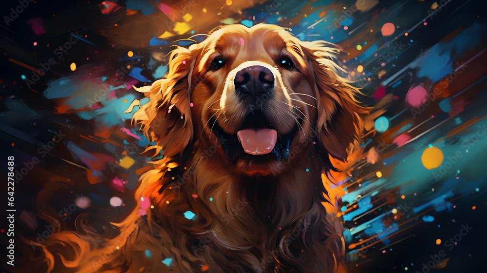 painting of a dog with a happy face and a colorful background Generative AI
