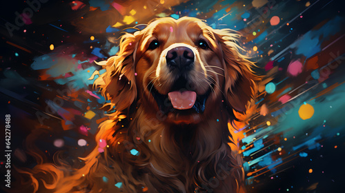 painting of a dog with a happy face and a colorful background Generative AI