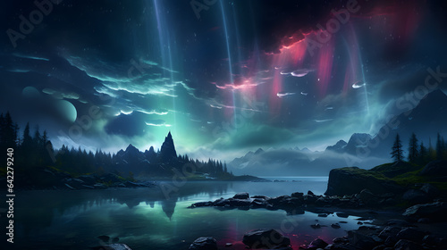 there is a picture of a beautiful aurora bore with a mountain in the background Generative AI
