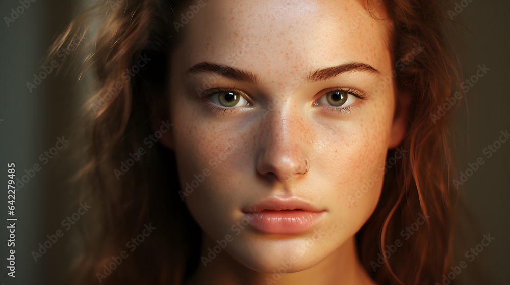 there is a close up of a woman with freckles on her face Generative AI there is a close up of a woman with freckles on her face Generative AI