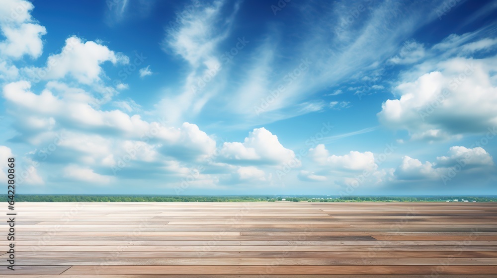 wooden table and blue sky background wooden table and blue sky background