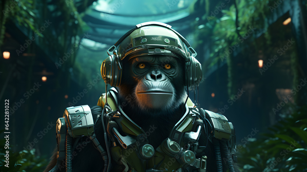 arafed gorilla in a helmet and helmet in a jungle Generative AI arafed gorilla in a helmet and helmet in a jungle Generative AI