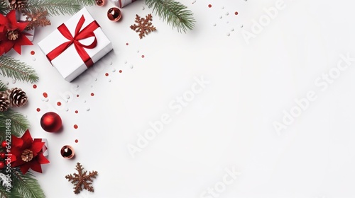 christmas background with christmas tree and decorations photo