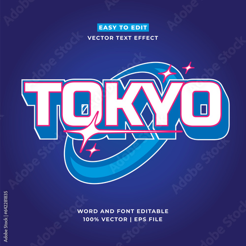 Tokyo japan y2k streetwear colorful slogan typography editable text effect 3d cartoon template style premium vector