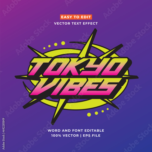 Tokyo japan y2k streetwear colorful slogan typography editable text effect 3d cartoon template style premium vector
