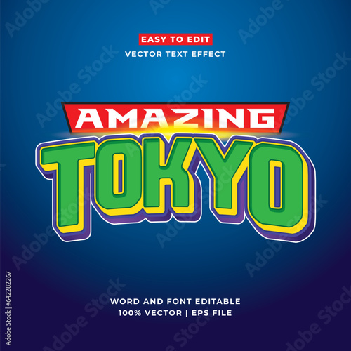 Tokyo japan y2k streetwear colorful slogan typography editable text effect 3d cartoon template style premium vector