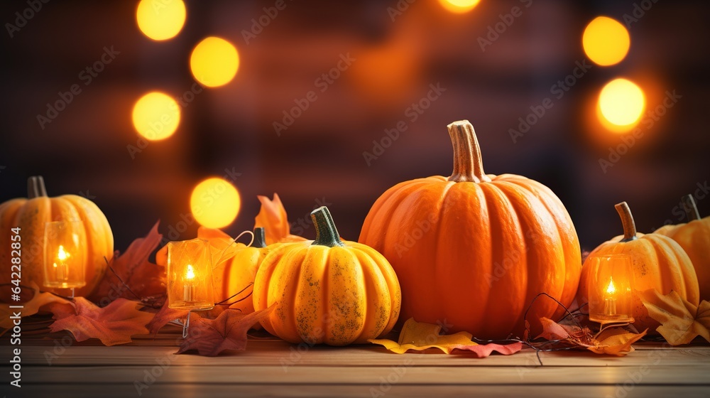 Fototapeta premium halloween pumpkins on a wooden table