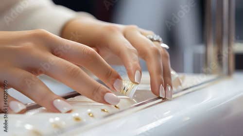 someone is putting their nails on a white counter top Generative AI
