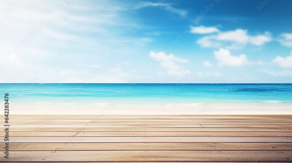 empty wooden table and sea empty wooden table and sea