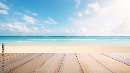 empty wooden table and sea