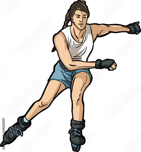 Rollerblade inline skates girl  running action 