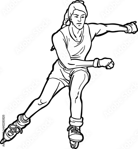 Rollerblade inline skates girl  running action  outline