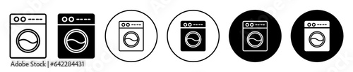 washing machine icon set. laundry washer vector symbol in black filled and outlined style.