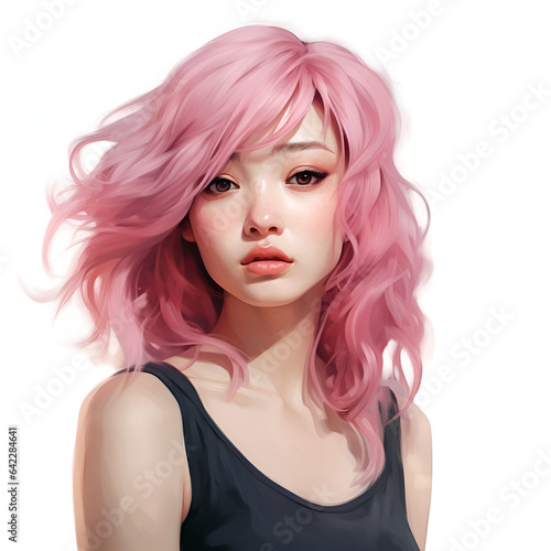 a young female persona, a fashionable girl with pink hair.