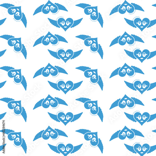 Fototapeta Naklejka Na Ścianę i Meble -  Digital png illustration of rows of blue winged hearts on transparent background