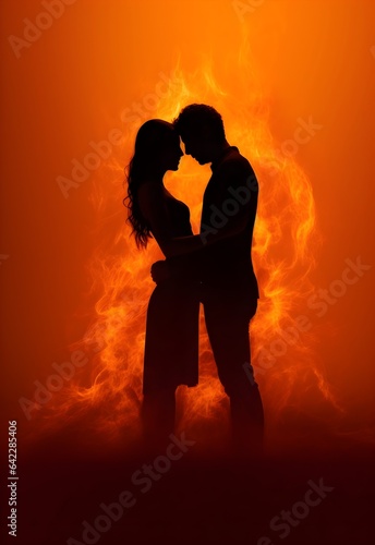 "Passionate Embrace: A Minimalist Pop Art Depiction of Love's Fiery Connection.