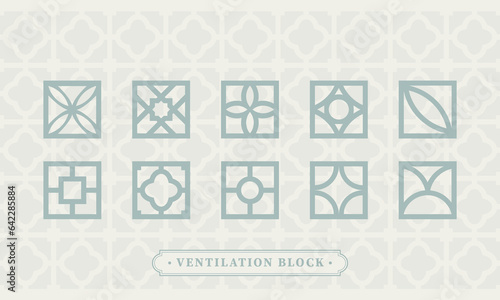 Front drawing of ventilation breeze cement block in pastel green colour. For concept proposal, pattern, background