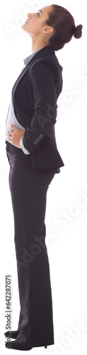 Digital png photo of happy caucasian businesswoman looking up on transparent background